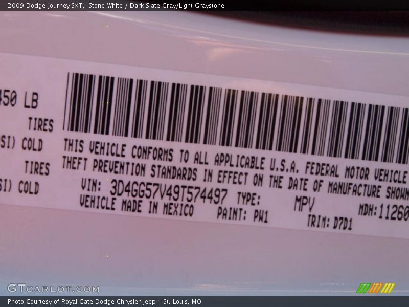 Stone White / Dark Slate Gray/Light Graystone 2009 Dodge Journey SXT