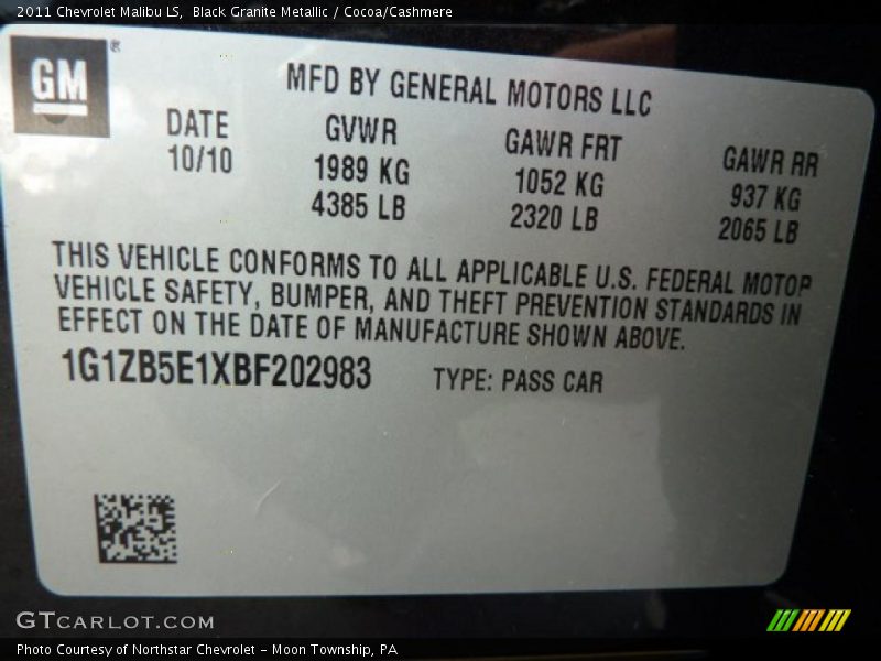 Black Granite Metallic / Cocoa/Cashmere 2011 Chevrolet Malibu LS
