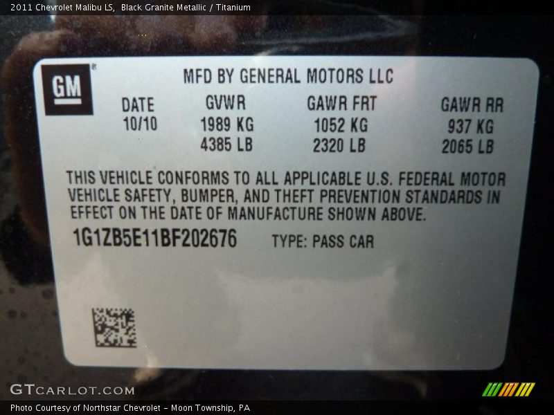Black Granite Metallic / Titanium 2011 Chevrolet Malibu LS