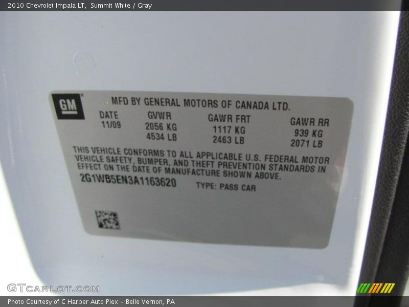 Summit White / Gray 2010 Chevrolet Impala LT