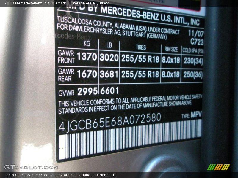 2008 R 350 4Matic Pewter Metallic Color Code 723