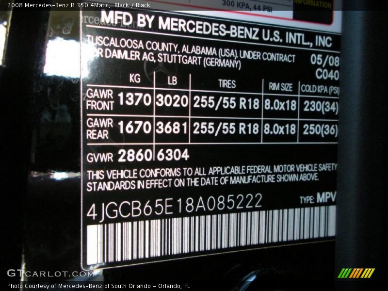 Black / Black 2008 Mercedes-Benz R 350 4Matic