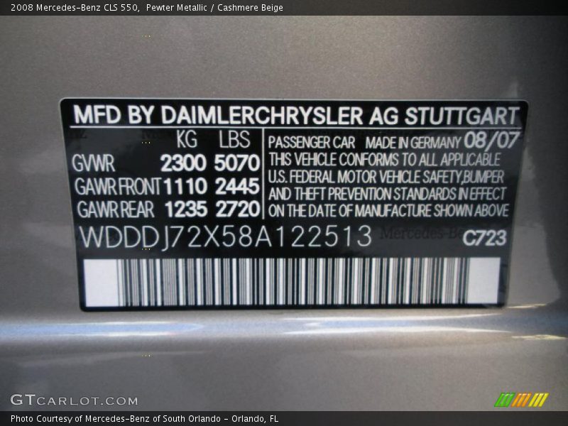 Pewter Metallic / Cashmere Beige 2008 Mercedes-Benz CLS 550