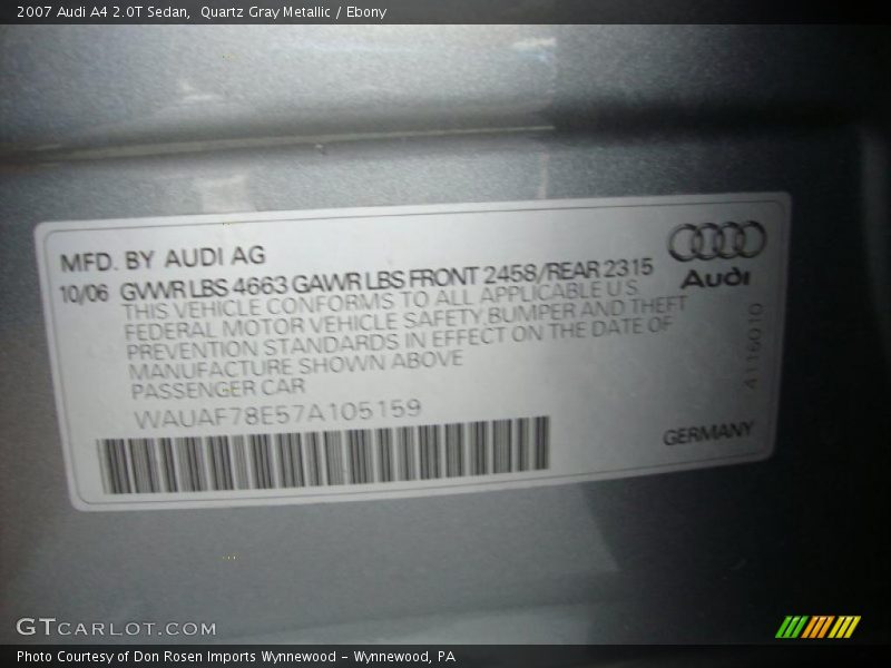 Quartz Gray Metallic / Ebony 2007 Audi A4 2.0T Sedan
