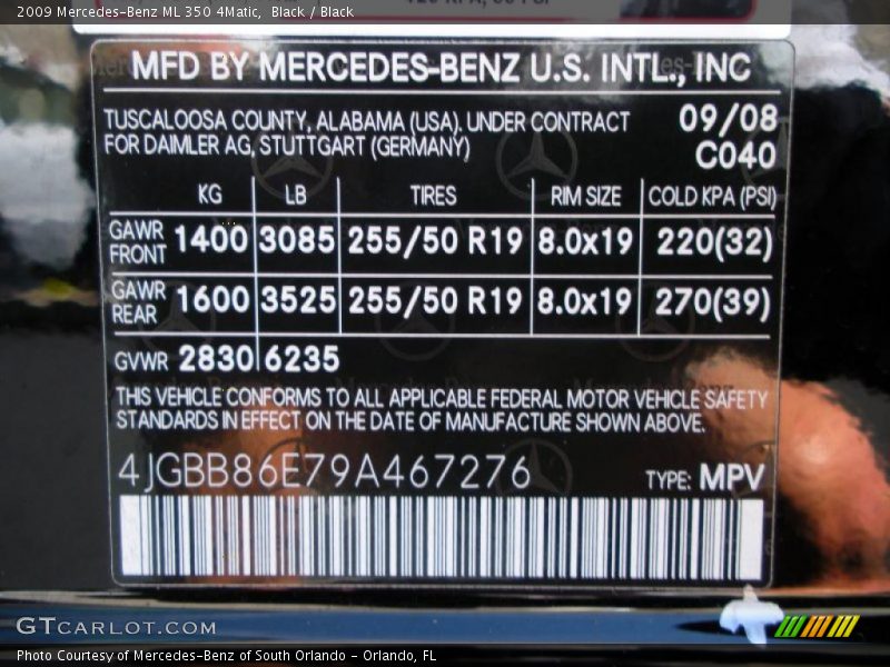 Black / Black 2009 Mercedes-Benz ML 350 4Matic