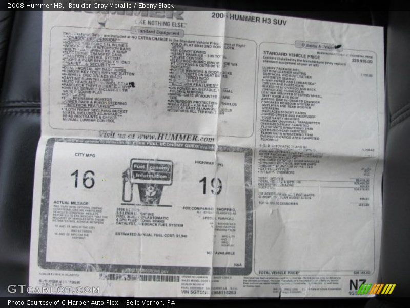  2008 H3  Window Sticker