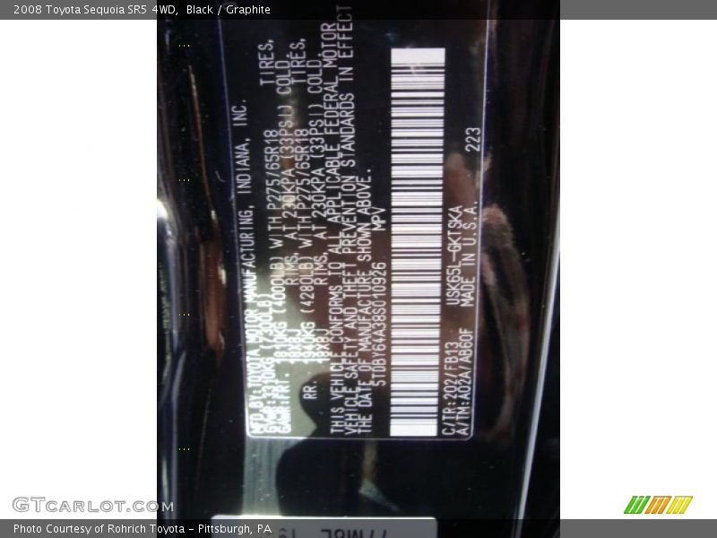 Black / Graphite 2008 Toyota Sequoia SR5 4WD