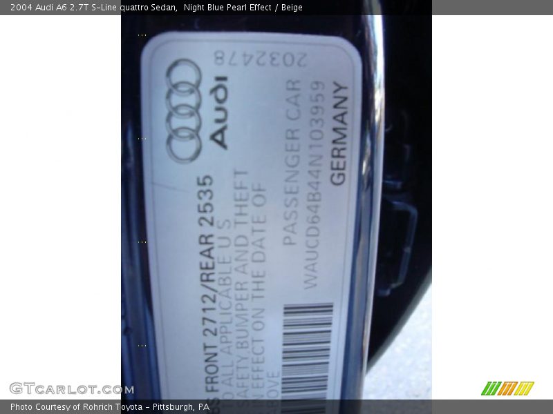 Night Blue Pearl Effect / Beige 2004 Audi A6 2.7T S-Line quattro Sedan