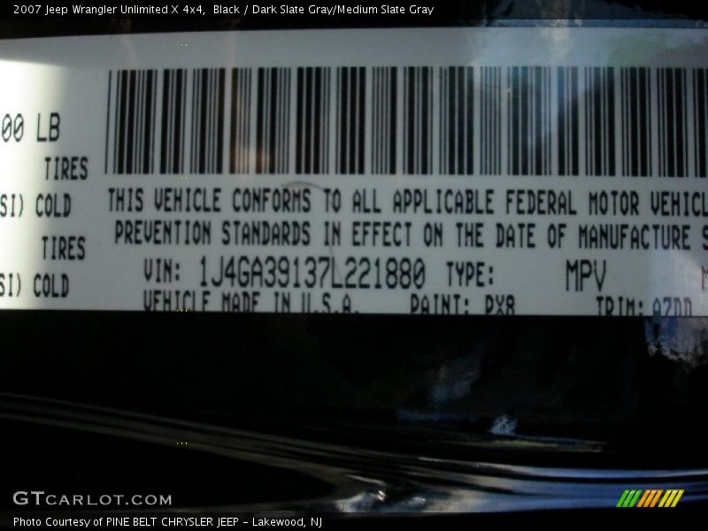 Black / Dark Slate Gray/Medium Slate Gray 2007 Jeep Wrangler Unlimited X 4x4