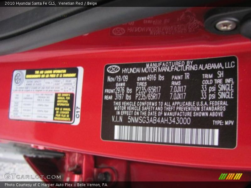 Venetian Red / Beige 2010 Hyundai Santa Fe GLS