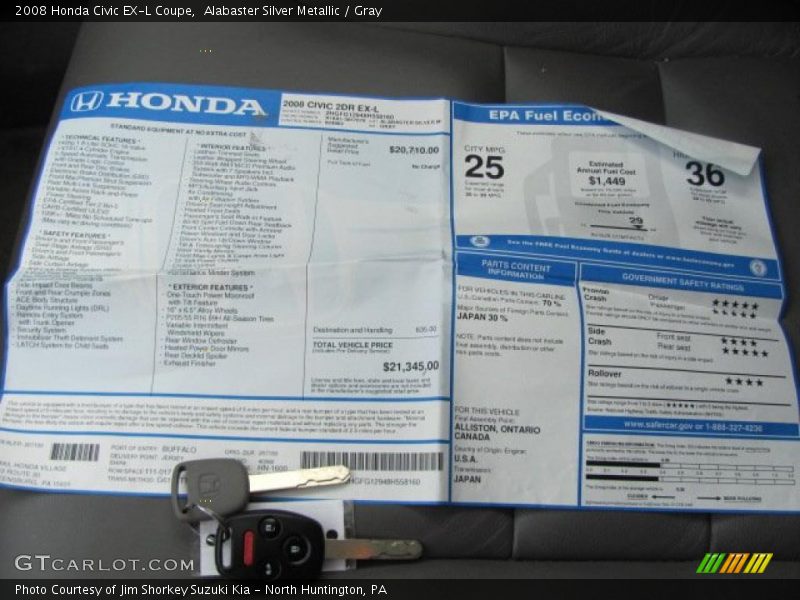 Alabaster Silver Metallic / Gray 2008 Honda Civic EX-L Coupe