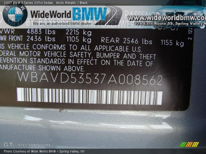 Arctic Metallic / Black 2007 BMW 3 Series 335xi Sedan