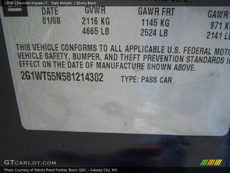 Slate Metallic / Ebony Black 2008 Chevrolet Impala LT