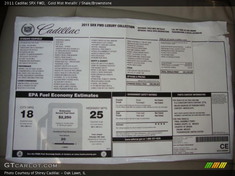 Gold Mist Metallic / Shale/Brownstone 2011 Cadillac SRX FWD