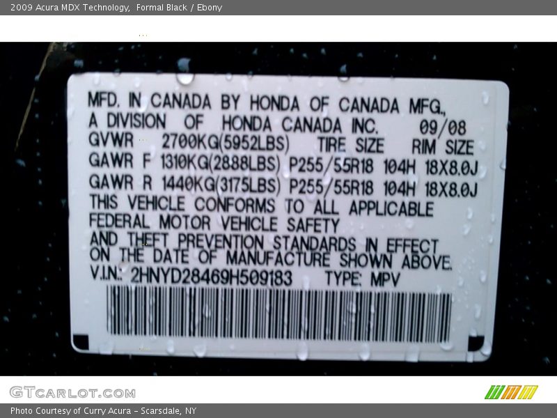 Info Tag of 2009 MDX Technology