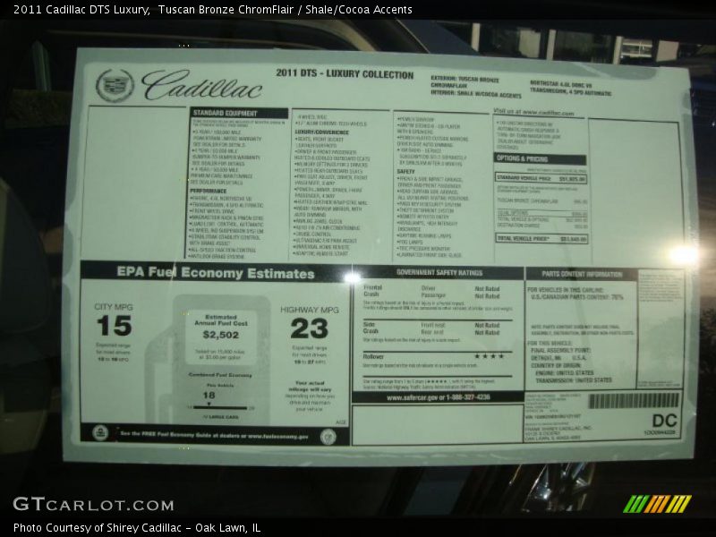Tuscan Bronze ChromFlair / Shale/Cocoa Accents 2011 Cadillac DTS Luxury