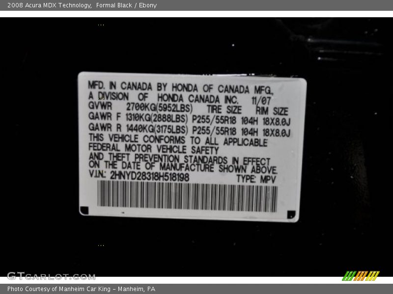 Formal Black / Ebony 2008 Acura MDX Technology