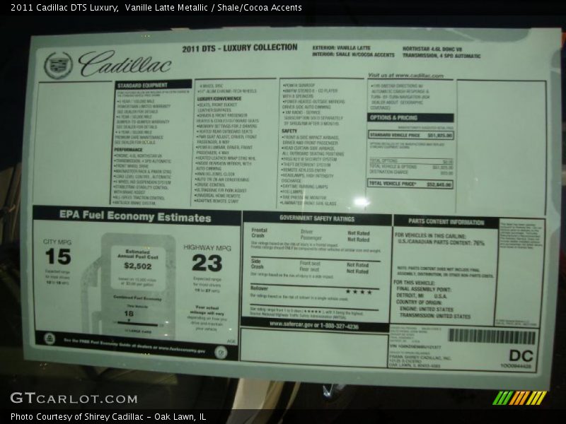 Vanille Latte Metallic / Shale/Cocoa Accents 2011 Cadillac DTS Luxury