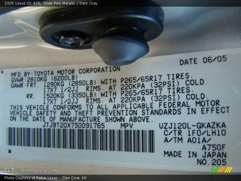 Silver Pine Metallic / Dark Gray 2005 Lexus GX 470