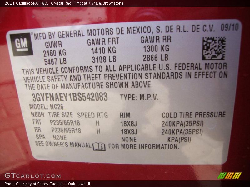 Crystal Red Tintcoat / Shale/Brownstone 2011 Cadillac SRX FWD