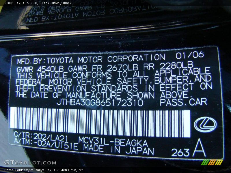 Black Onyx / Black 2006 Lexus ES 330