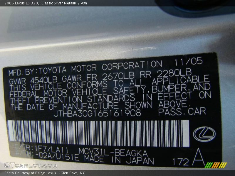 Classic Silver Metallic / Ash 2006 Lexus ES 330