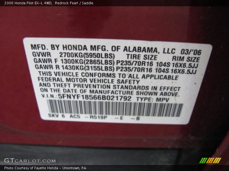 Redrock Pearl / Saddle 2006 Honda Pilot EX-L 4WD