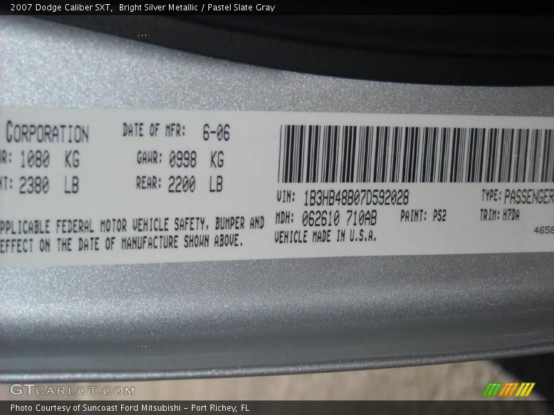 Bright Silver Metallic / Pastel Slate Gray 2007 Dodge Caliber SXT