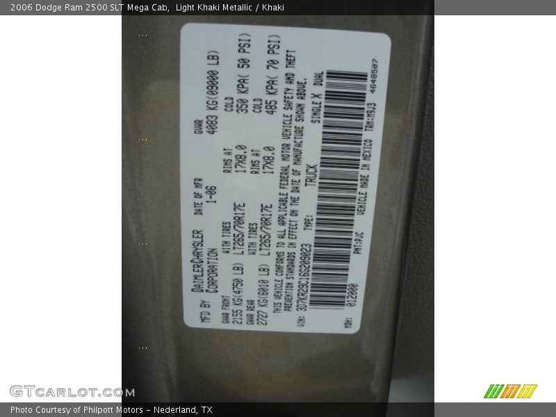2006 Ram 2500 SLT Mega Cab Light Khaki Metallic Color Code PJC