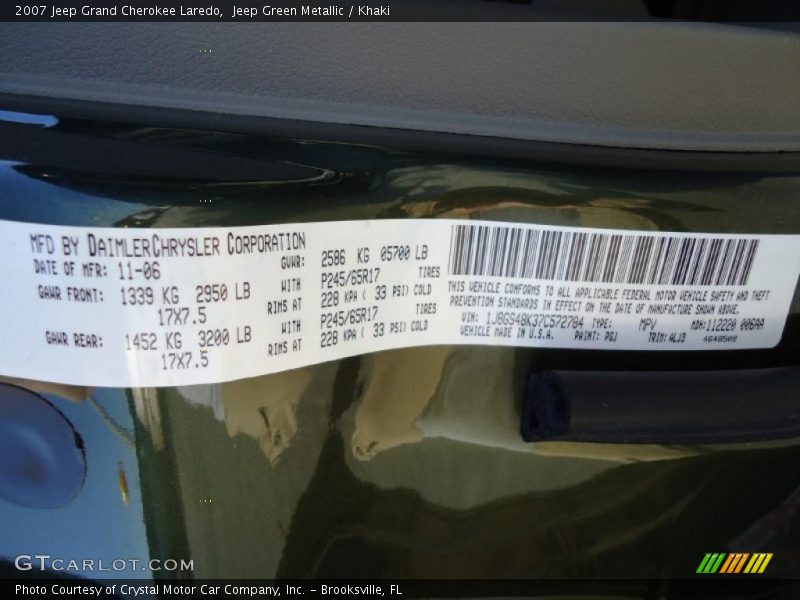 Jeep Green Metallic / Khaki 2007 Jeep Grand Cherokee Laredo
