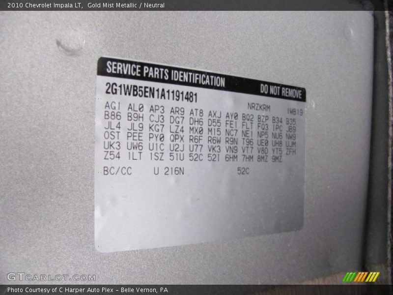 Gold Mist Metallic / Neutral 2010 Chevrolet Impala LT