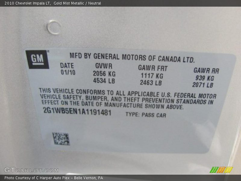 Gold Mist Metallic / Neutral 2010 Chevrolet Impala LT