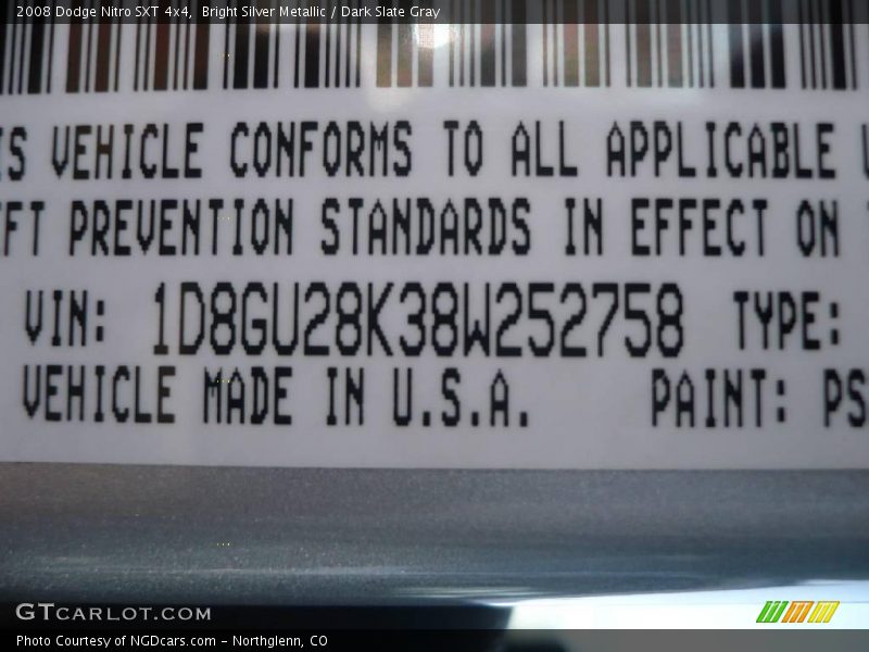 Bright Silver Metallic / Dark Slate Gray 2008 Dodge Nitro SXT 4x4
