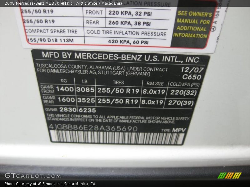 Arctic White / Macadamia 2008 Mercedes-Benz ML 350 4Matic