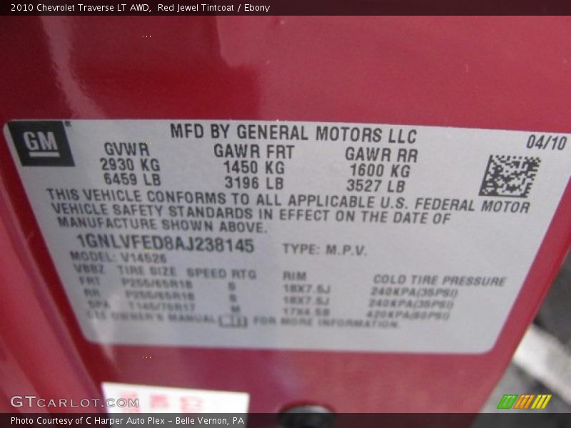 Red Jewel Tintcoat / Ebony 2010 Chevrolet Traverse LT AWD