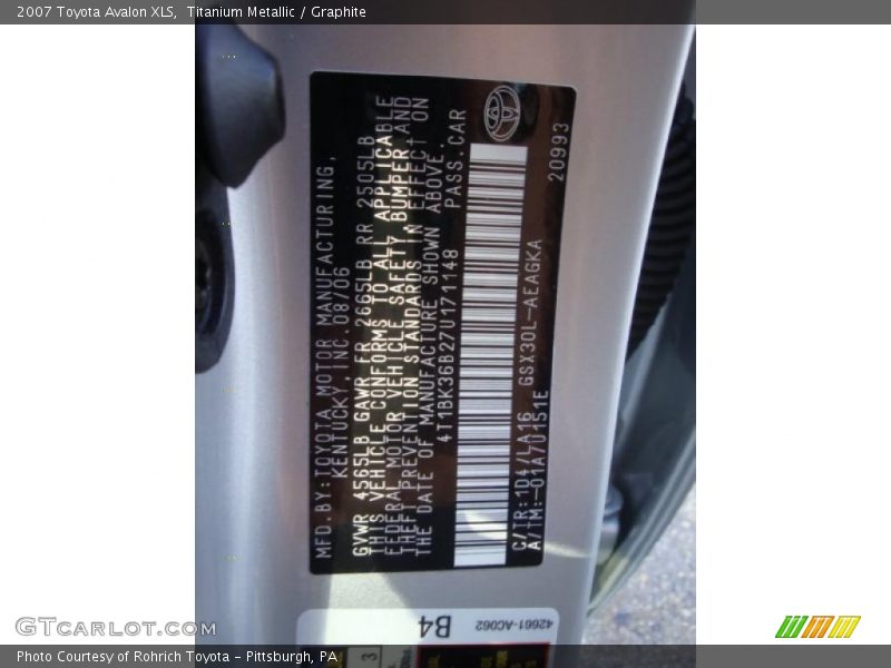 Titanium Metallic / Graphite 2007 Toyota Avalon XLS