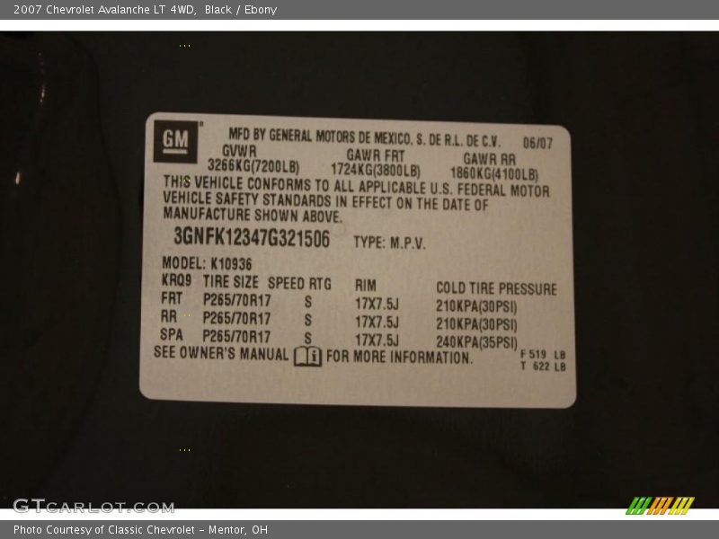 Black / Ebony 2007 Chevrolet Avalanche LT 4WD