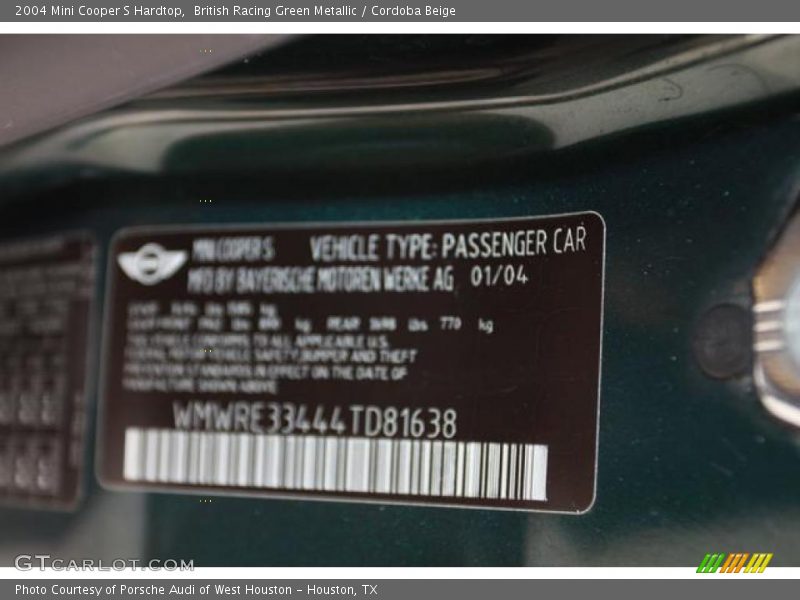 British Racing Green Metallic / Cordoba Beige 2004 Mini Cooper S Hardtop