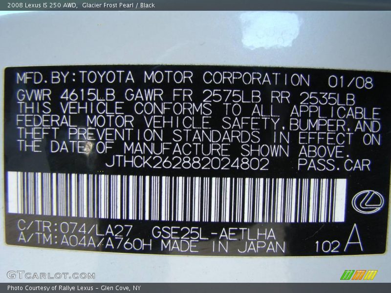 Glacier Frost Pearl / Black 2008 Lexus IS 250 AWD
