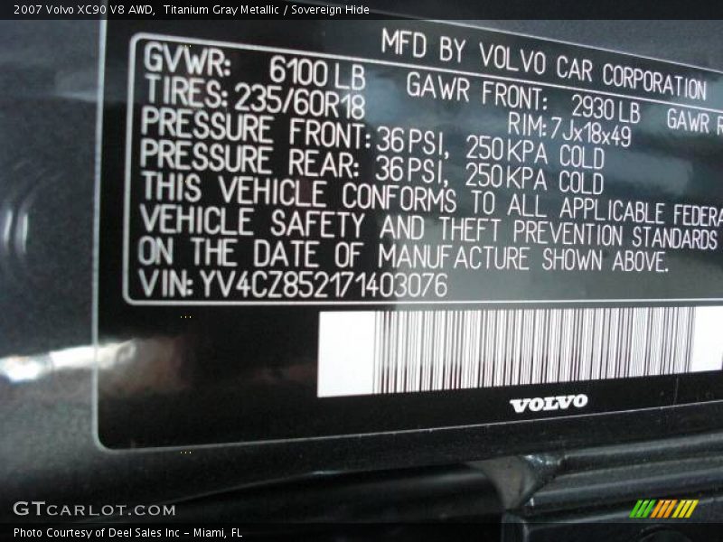 Titanium Gray Metallic / Sovereign Hide 2007 Volvo XC90 V8 AWD