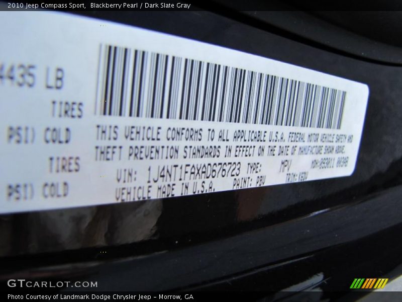 2010 Compass Sport Blackberry Pearl Color Code PBV