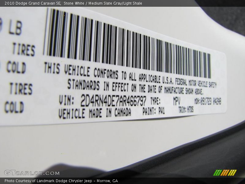 Stone White / Medium Slate Gray/Light Shale 2010 Dodge Grand Caravan SE