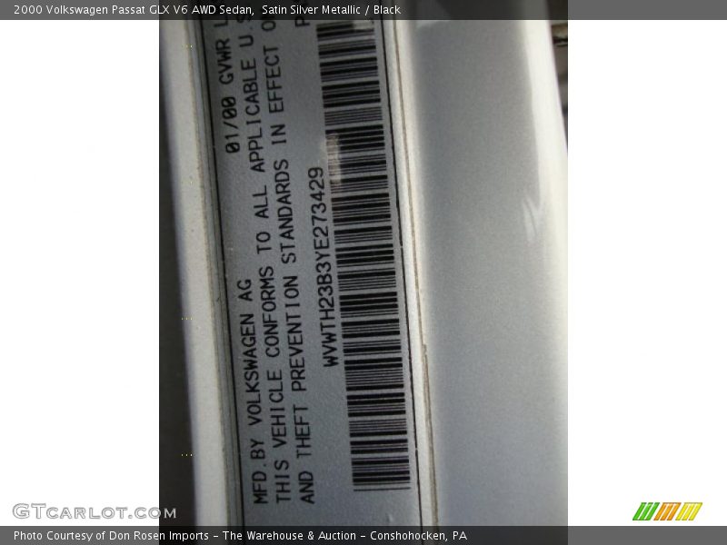 Satin Silver Metallic / Black 2000 Volkswagen Passat GLX V6 AWD Sedan