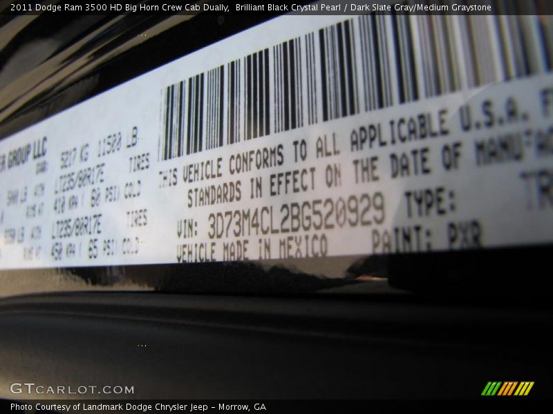 Brilliant Black Crystal Pearl / Dark Slate Gray/Medium Graystone 2011 Dodge Ram 3500 HD Big Horn Crew Cab Dually