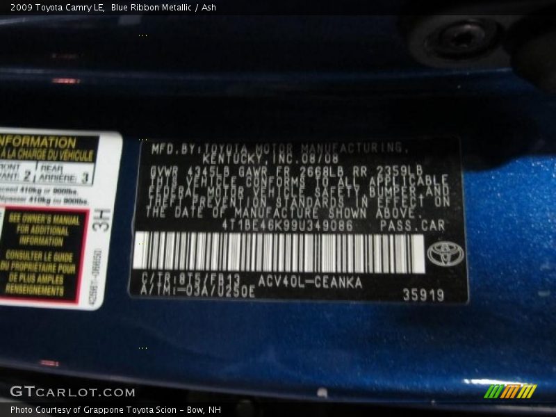 Blue Ribbon Metallic / Ash 2009 Toyota Camry LE