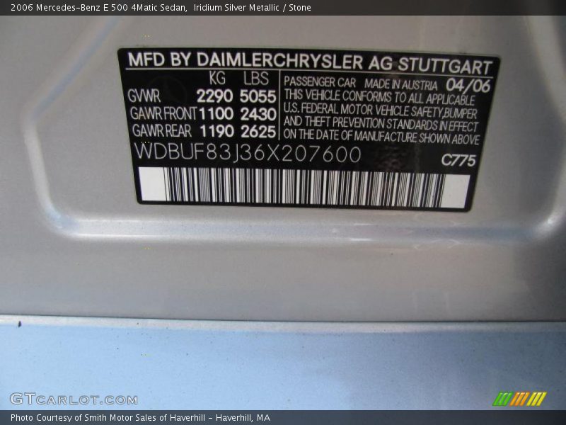 2006 E 500 4Matic Sedan Iridium Silver Metallic Color Code 775