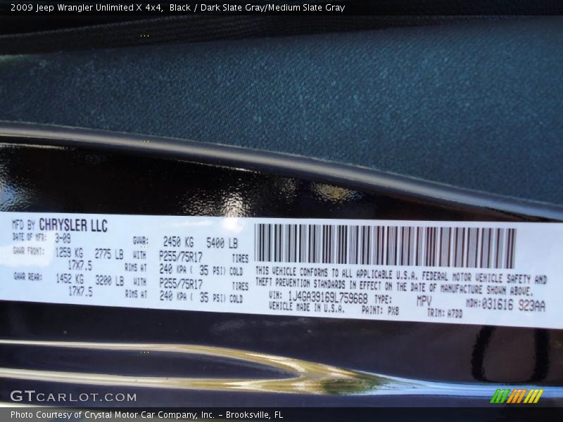 2009 Wrangler Unlimited X 4x4 Black Color Code PX8