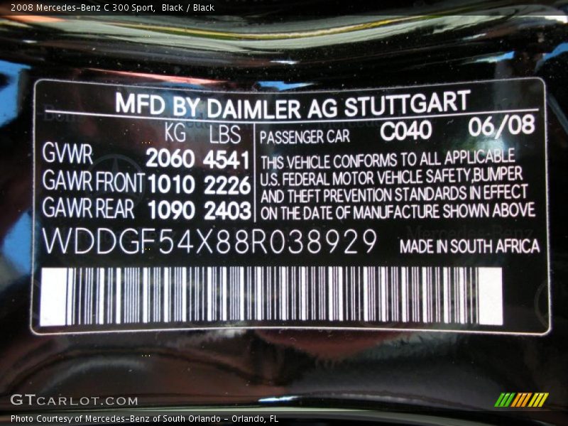 Black / Black 2008 Mercedes-Benz C 300 Sport