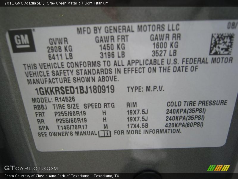 Gray Green Metallic / Light Titanium 2011 GMC Acadia SLT