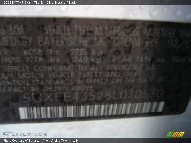 Titanium Silver Metallic / Black 2008 BMW X5 3.0si